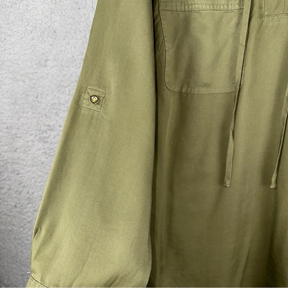 Marc New York Top Womens 1X Green Blouse‎ Lace Up Roll Tab Office Minimalist - Picture 8 of 14